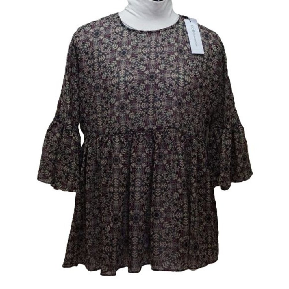 BCBG BOHO Poet top with ruffle sleeve blouse pink green xs - Picture 3 of 10